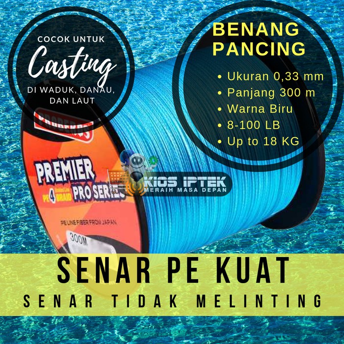 TERLARIS / Senar Pancing PE 4 0.33 mm Biru / Benang pancing anti melinting