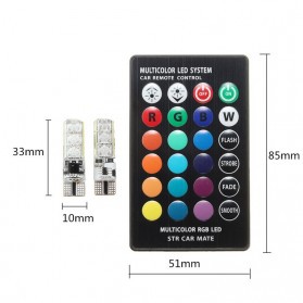 Lampu LED RGB Mobil T10 6 SMD 5050 2W 12V 2 PCS + Remote Control - Multi-Color