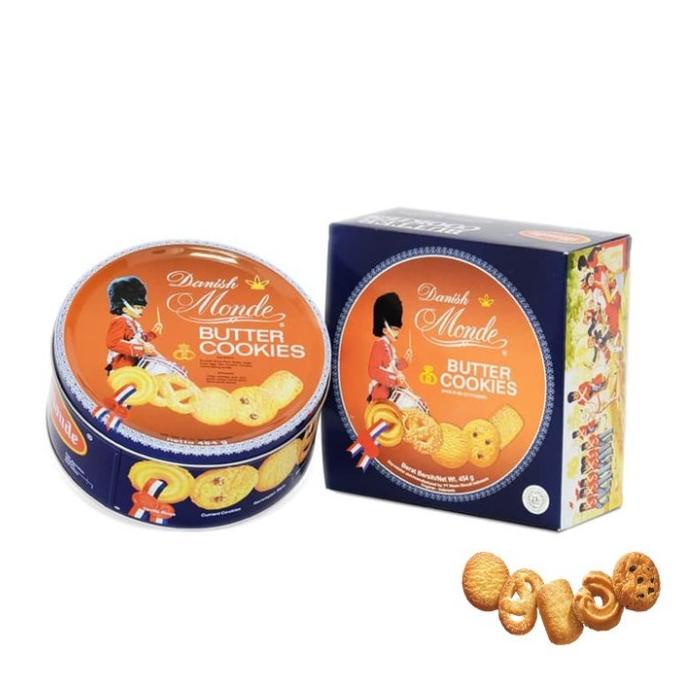 Jual BISKUIT KUE MONDE BUTTER COOKIES BLUE SHELL KALENG BIRU 908 GR