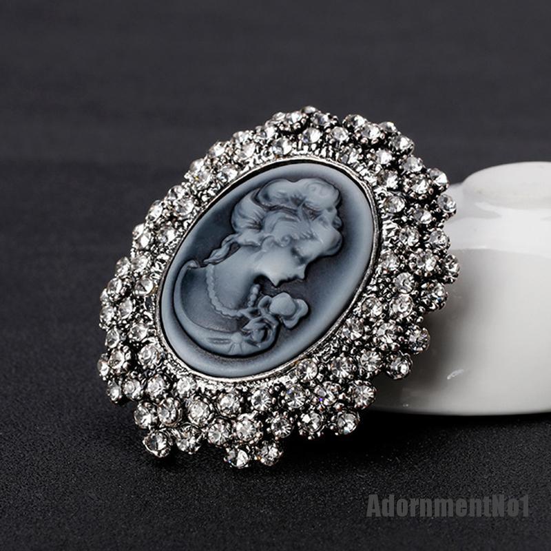 (Adornmentno1) 1pc Bros / Pin Gaya Victoria Motif Cameo Aksen Kristal Untuk Aksesoris Wanita / Pesta Pernikahan