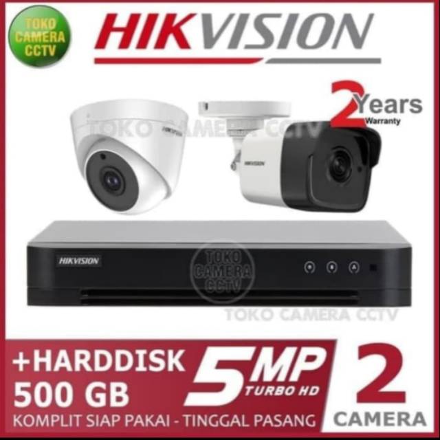 PAKET CCTV HIKVISION 5MP 4 CHANNEL 2CAMERA HDD 500GB