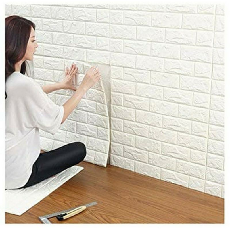 Wallpaper 3D Motif Bata Putih / BrickFoam Premium 70x38cm-1