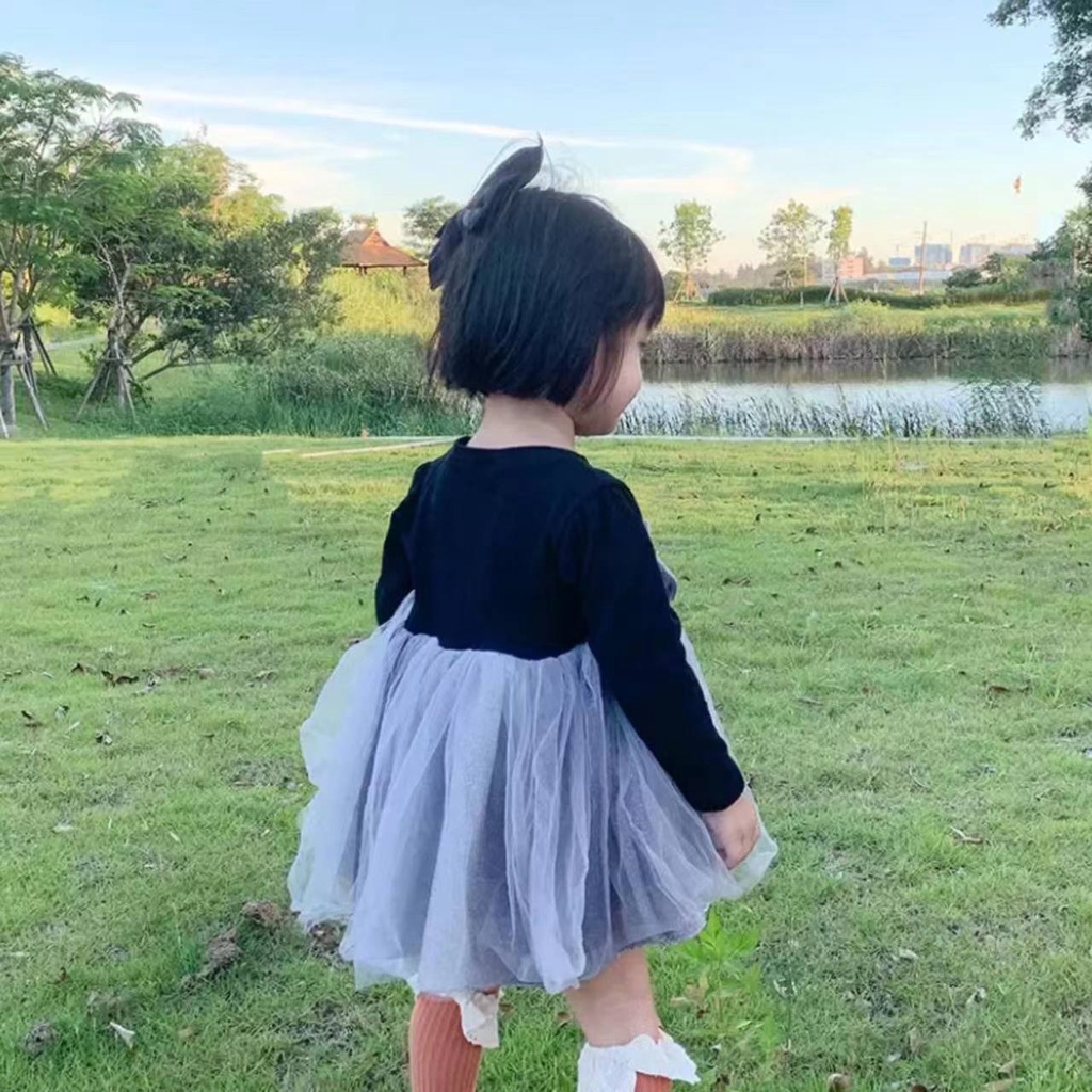 KF CAT Dress Anak Perempuan Gaun Tutu Pesta Ulang Tahun Pita Manis  Lengan Panjang Korea Fashion Trendy Import 6 Bulan-3 Tahun-7