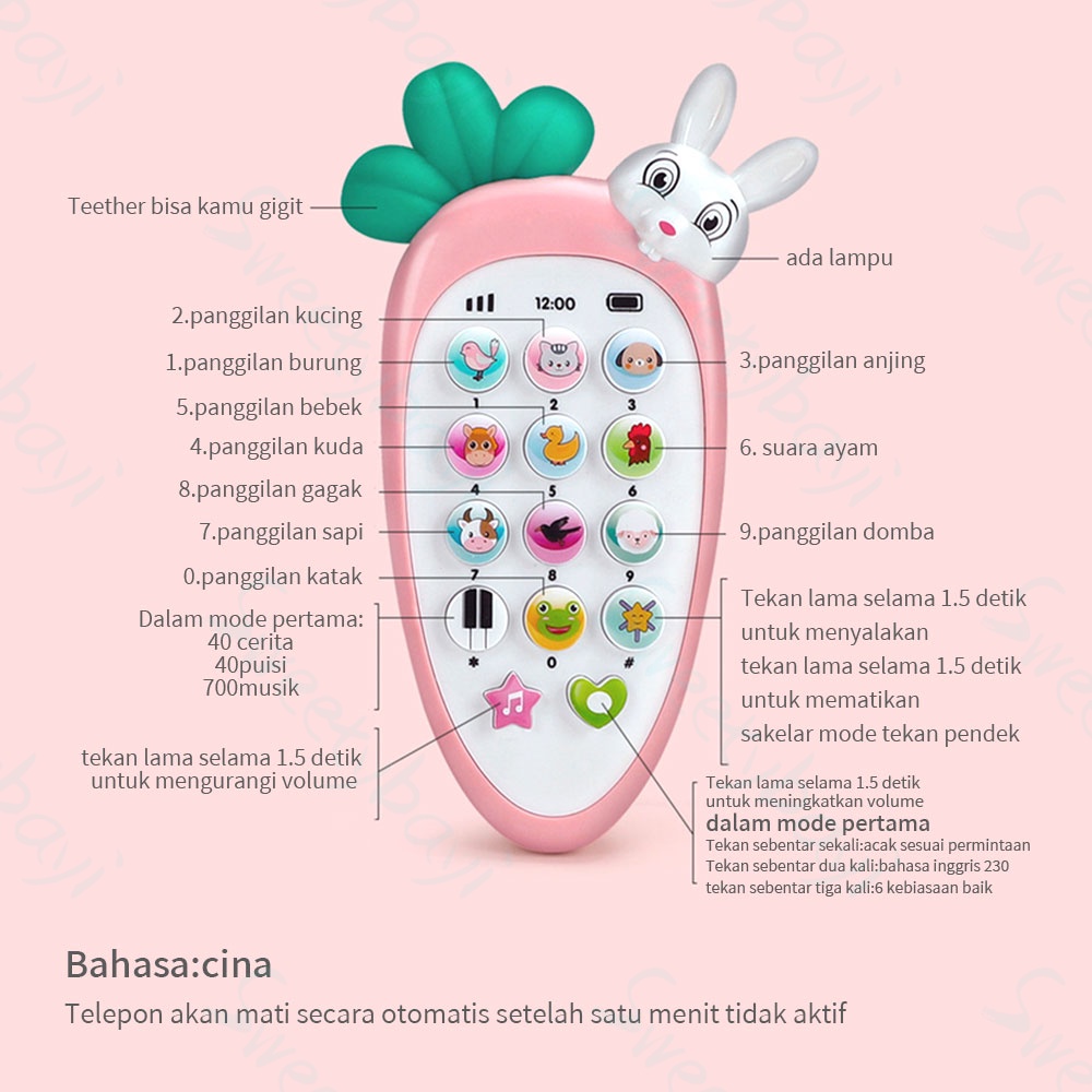 Sweetybayi Mainan Ponsel bayi /Telepon Pendidikan Awal dengan Lampu Musik