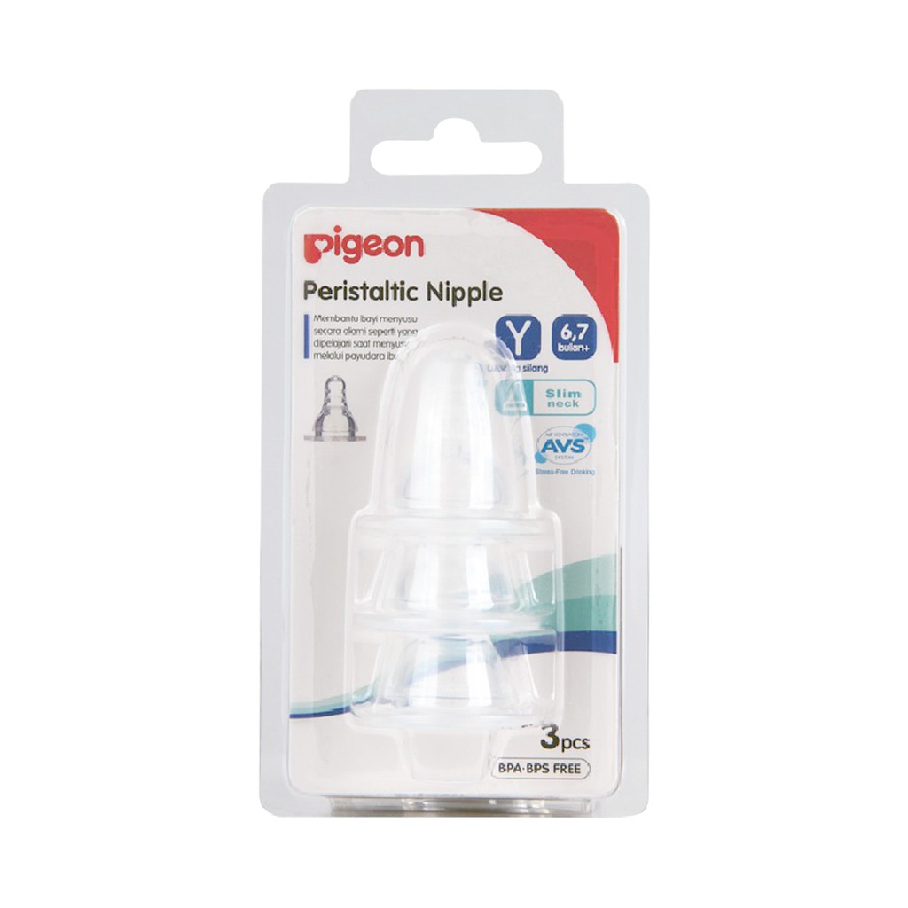 Pigeon Peristaltic Nipple Dot Slim Neck 3 Pcs Size Y 6,7+ Bulan