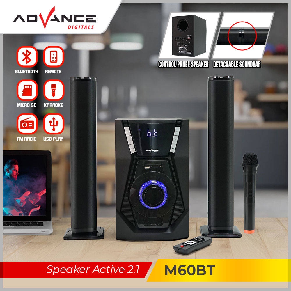 【READY STOCK】Advance M60BT Speaker Stereo Bluetooth Xtra Bass Subwoofer Bisa Karoke Gratis 1 Mic Garansi Resmi 1 Tahun