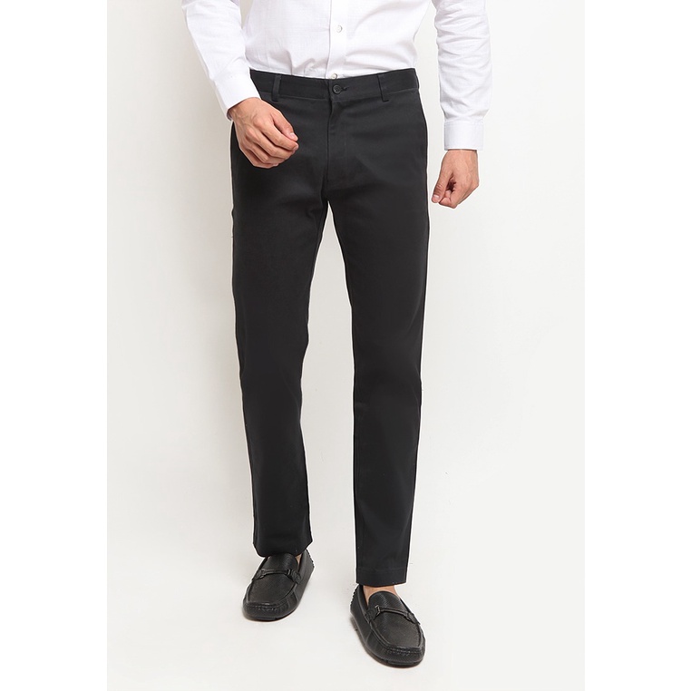 LR-2 Celana Chinos Pria Basic Panjang Stretch Black TR21