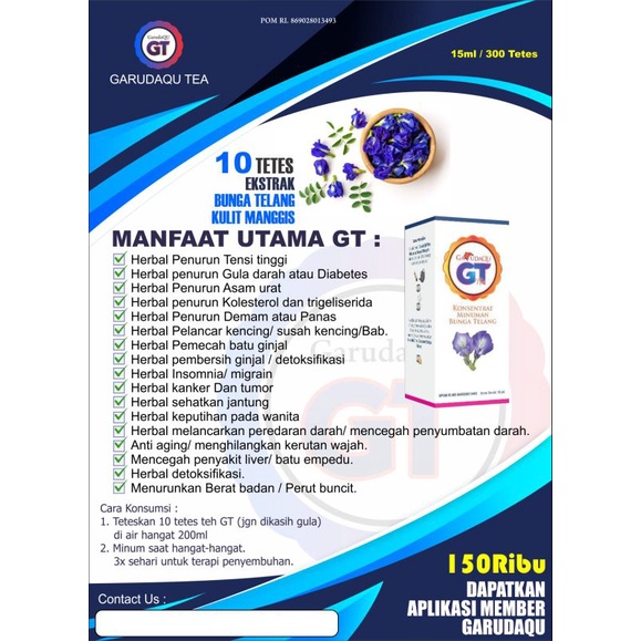 Ekstrak Herbal Tetes Bunga Telang GT Merk GARUDAQU BPOM Original