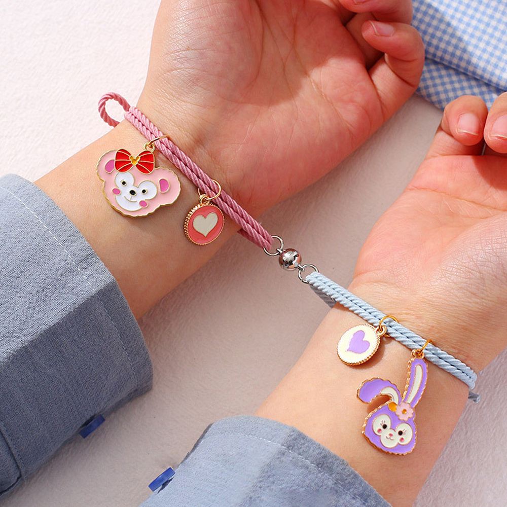 Needway  2pcs/set Korean Style Hair Rope Trendy Valentine's Day Gift Couple Bracelet Cat Bear Flower Creative Magnet Rabbit Dog Best Friends Wristband