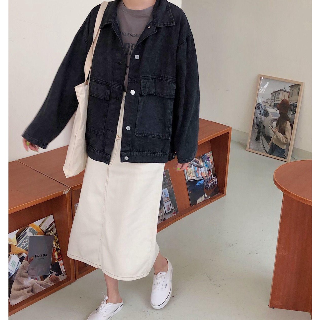 【xiaozhainv】Jaket denim longgar all-match wanita Korea-black