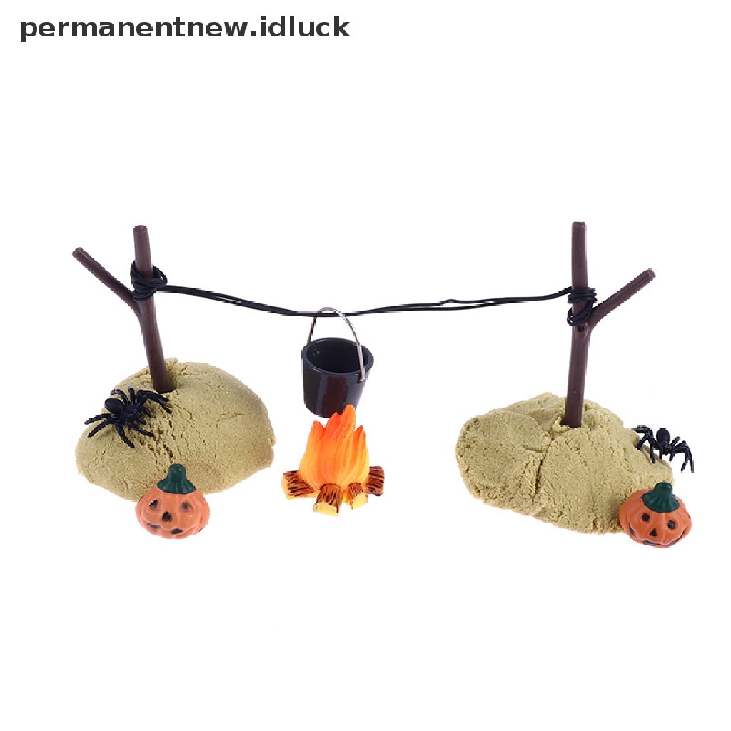 Luckypermanent 1 Set Mainan Miniatur Sapu + Laba-Laba + Kelelawar Skala 1: 12 Untuk Dekorasi Rumah Boneka