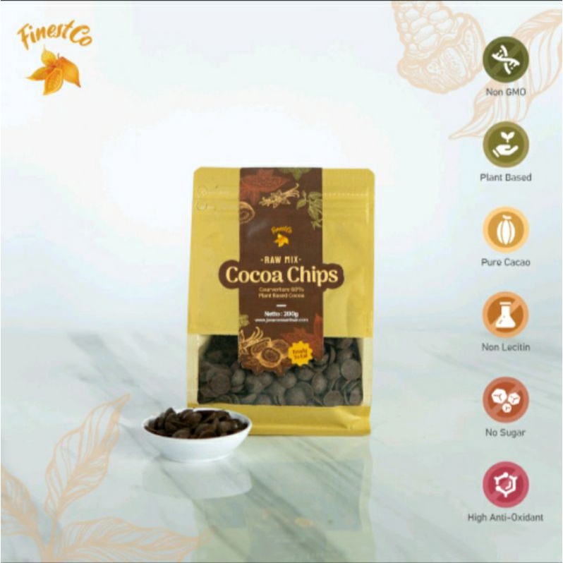 

Raw - Mix, Cocoa Chips 200gr Courveture 60% / Finestco Signature Pasta Cacao Chips from Pure