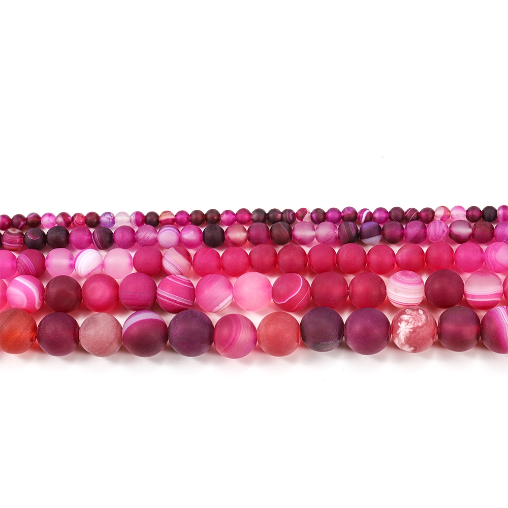 1strand/lot 4 6 8 10 12mm Rose Red Matt Natural Stone Stripe Agates Round Loose Beads For DIY Bracelet Jewelry Makings Supplies