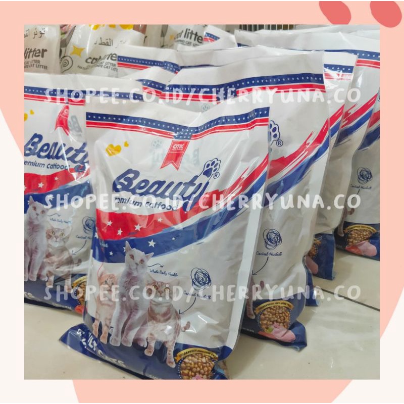 Makanan Kucing Beauty Premium Kitten &amp; Adult Cats 1Kg/500Gr