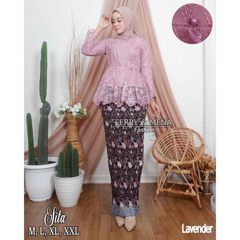 ADE&gt; SET KEBAYA SITA - KEBAYA TULLE REMPEL MUTIARA - OUTFIT KEBAYA PESTA CANTIK - OOTD WISUDA CANTIK