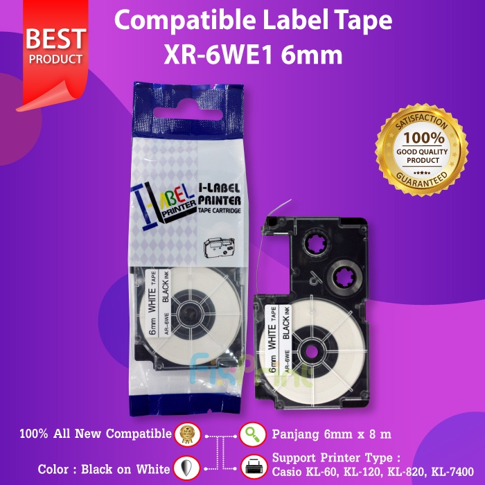 

Label Tape XR-6WE1 6mm Black On White Printer Label KL60 KL120 New