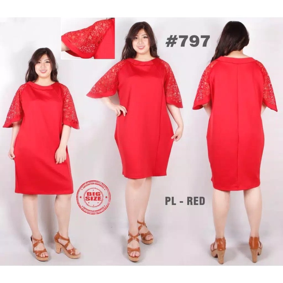 Big mini Dress scuba combi brukat / dress imlek