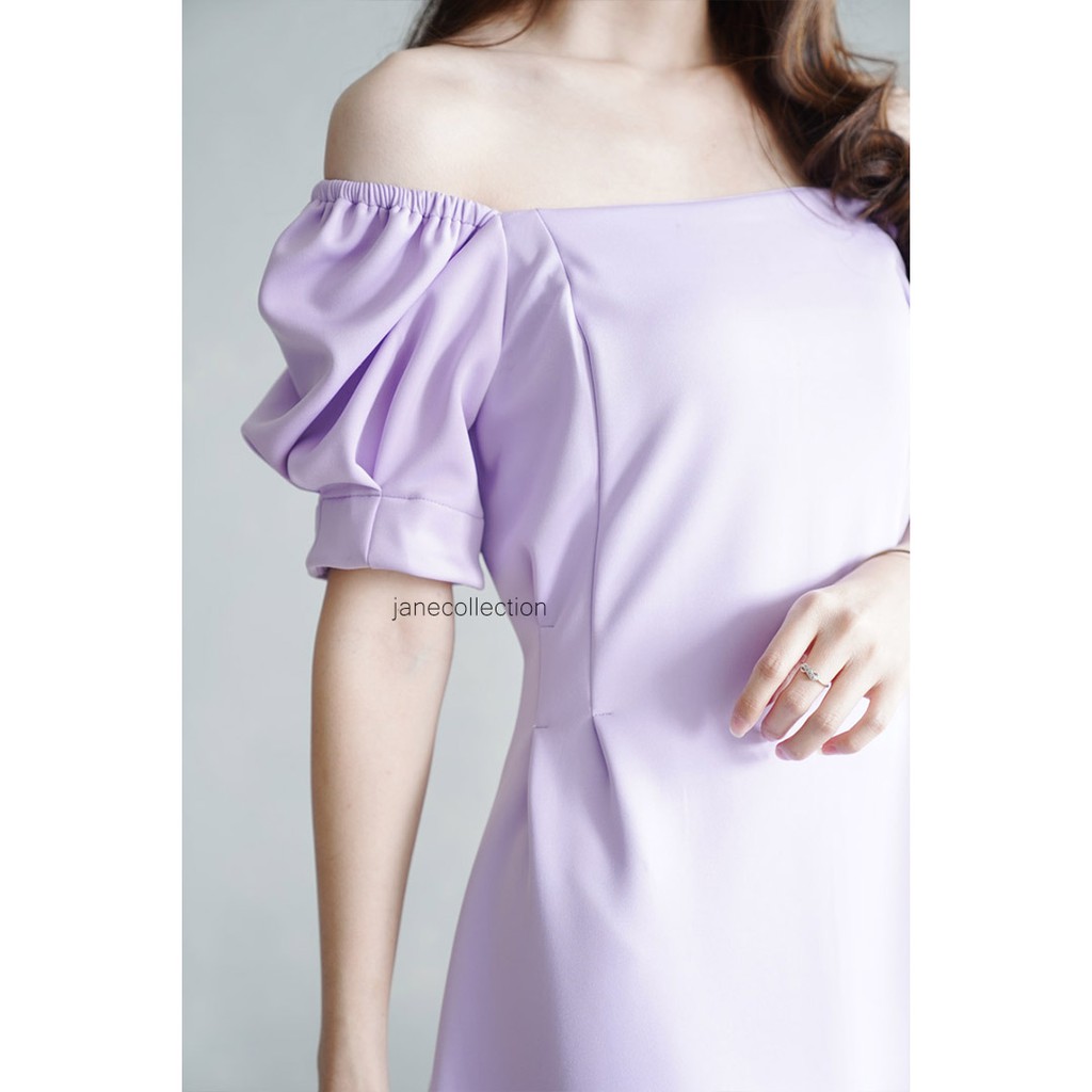 JANE COLLECTION || Dress Sabrina Wanita Square Neck Lengan Balon Dress Takara Hitam Putih Lilac Pink