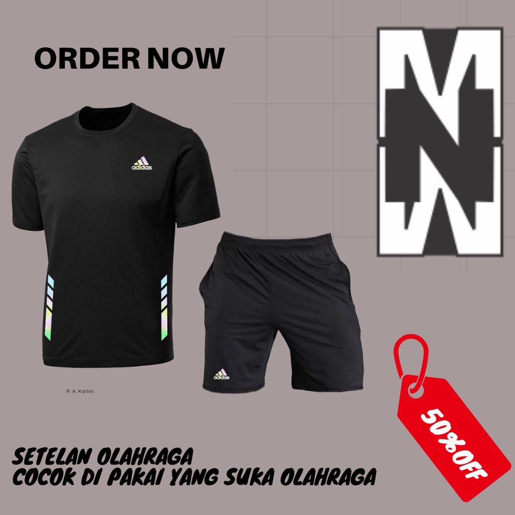 MtwoN Kaos Jersey Setelan Olahraga Pria Baju Lengan Pendek dan Celana Olahraga Satu set