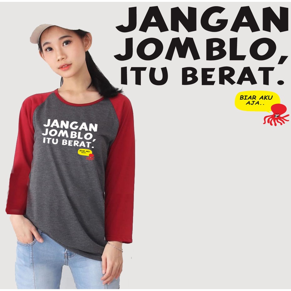 Kaos Raglan Abu Tua Lengan Panjang Gambar Jangan Jomblo