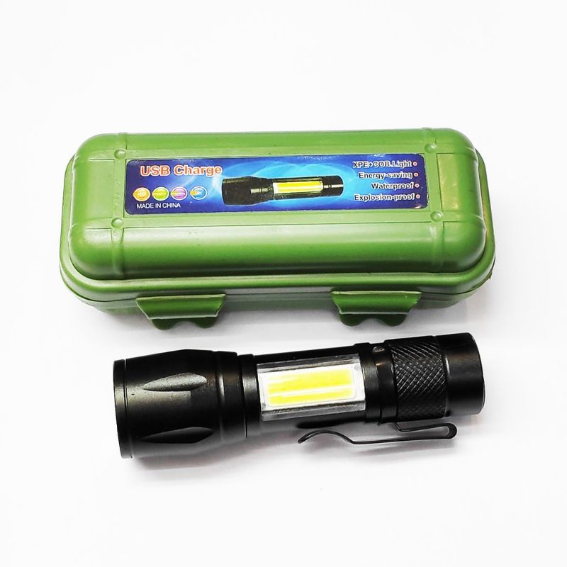 Senter Mini Zoom XPE + Led COB Cas USB // SWAT Mini Cahaya Super Terang