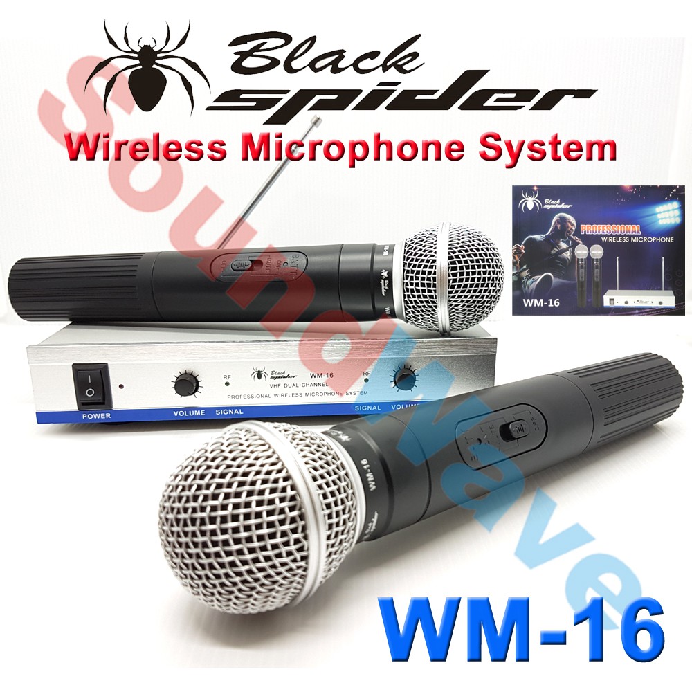 ORIGINAL BLACK SPIDER WM 16 WIRELESS MICROPHONE | 2 MIC HANDHELD BLACKSPIDER | 2 MIK GENGGAM black s