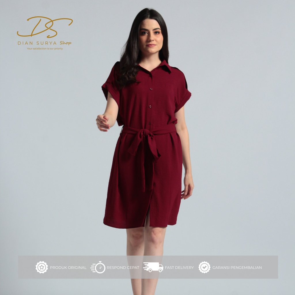 DS Shop - Ece Short Dress Collar Maroon | Dress wanita dress korea atasan baju tunik premium quality
