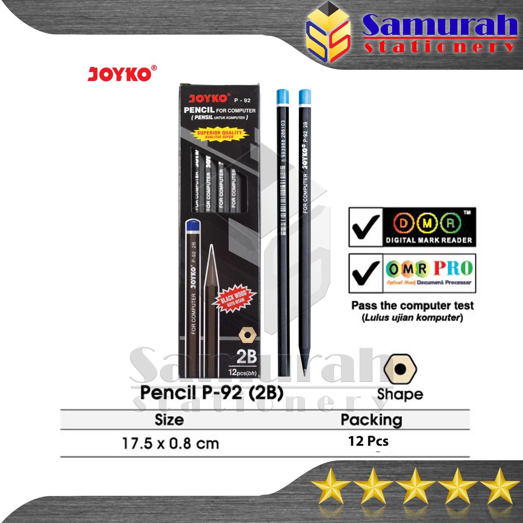 

Pensil Kayu Joyko 2B P92 ( Kayu Hitam ) / Black Wood Pencil P 92 / Pensil Raut P-92