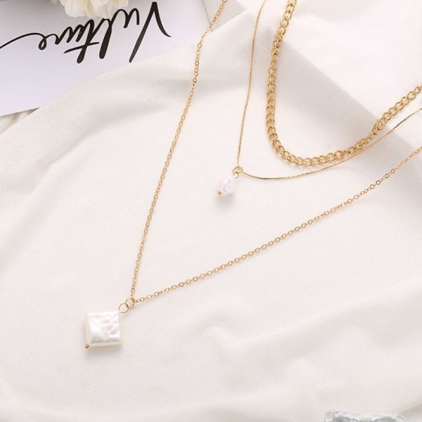 kalung multi layer simple pearl retro clavicle necklace jka227 (3F2)