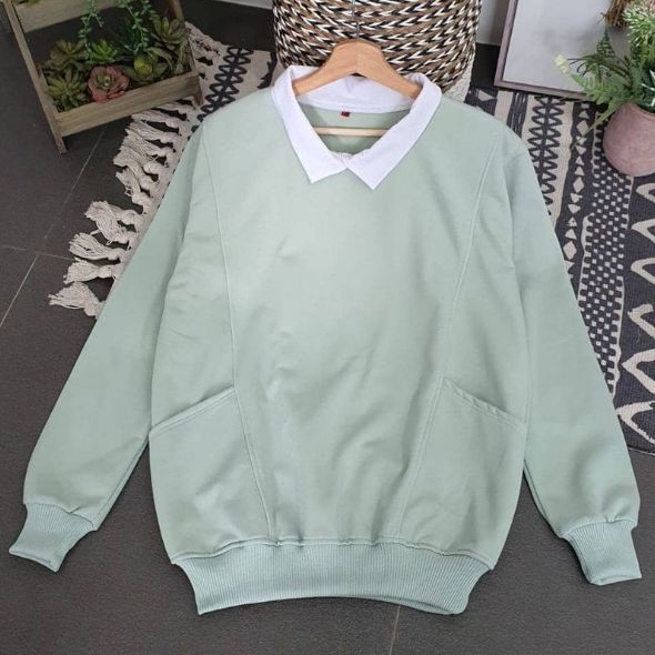 LUTEST Oversize Sweater Wanita Polos Crewneck Kerah Fleece Hot Item Best Seller Trend