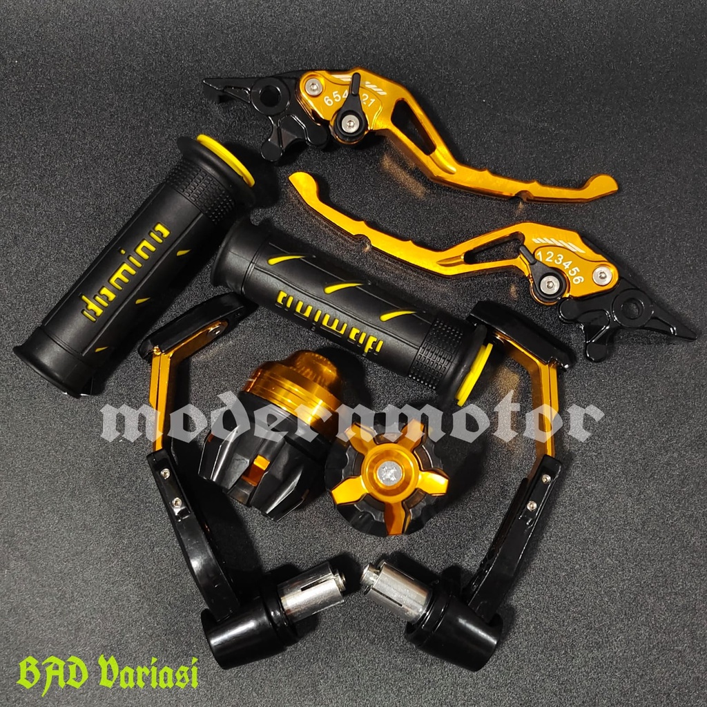 Vario 160 - 4 in1 Handle sisik CNC Stelan + Handgrip Domino + Proguard robot besi + Jalu as jumbo Vario 160 ABS Double Disc / Vario 160 CBS