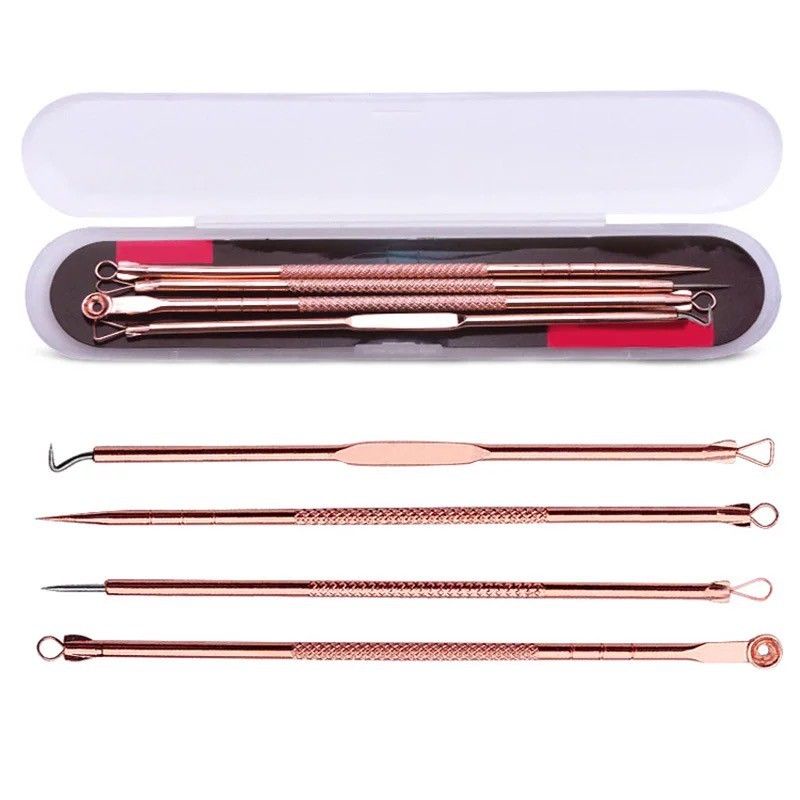 Pinset Komedo Set 4 in 1 Free Kotak Stainless Steel - Pencet Jerawat- Blackhead