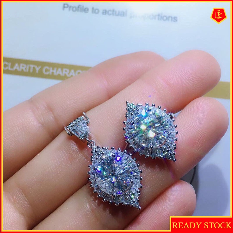 [Ready Stock]3 Karat Moissanite Rings Pendant Set Affordable Luxury Fashion