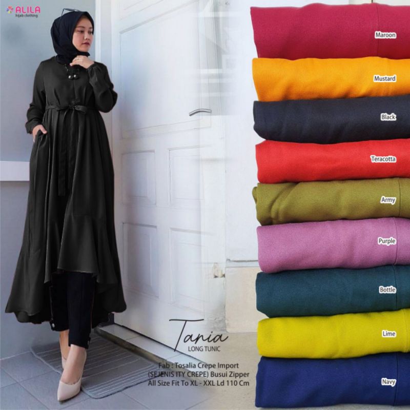 TANIA LONG TUNIK ori by Alila | Atasan Wanita Polos | Bahan Tosalie crepe