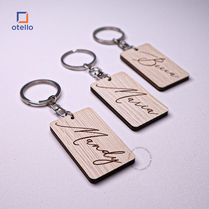 Gantungan Kunci Custom Nama Wooden Keychain Rectangle Souvenir Rustic Ganci Kayu Hadiah Unik Grafir