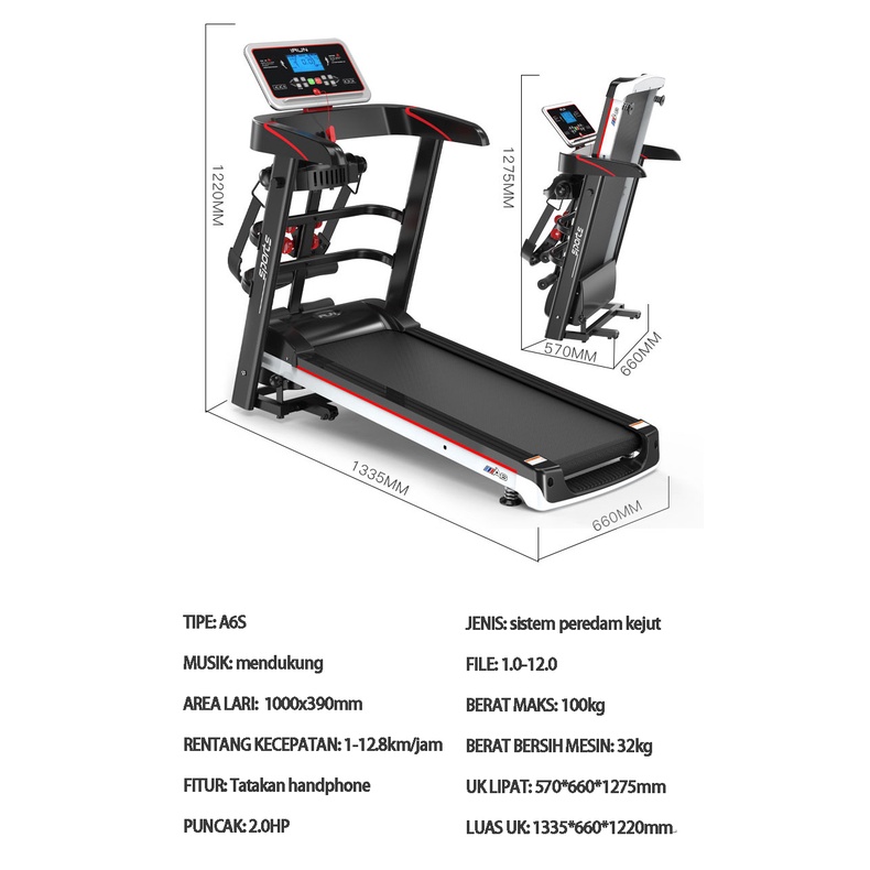 YEESALL Treadmill rumah kebugaran lipat multifungsi mini treadmill listrik A6S