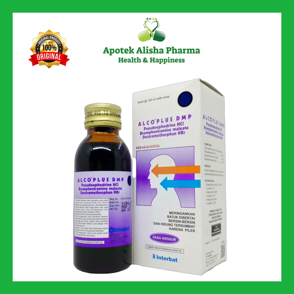 Alco Drop/Plus DMP Syrup 100ml-Alco Oral Drop/Plus DMP Sirup Obat Flu/Pilek/Hidung Tersumbat/Batuk Berdahak/Batuk Kering Bayi/Anak/Alco Baby Drops