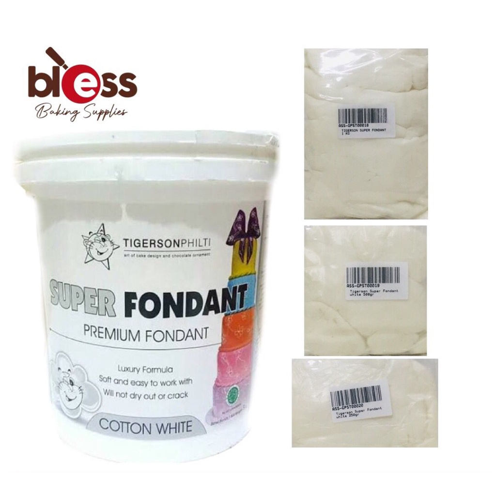 

SUPER FONDANT TIGERSON WHITE REPACK 250 GR / ICING TIGERSON COTTON WHITE FONDAN GUMPASTE