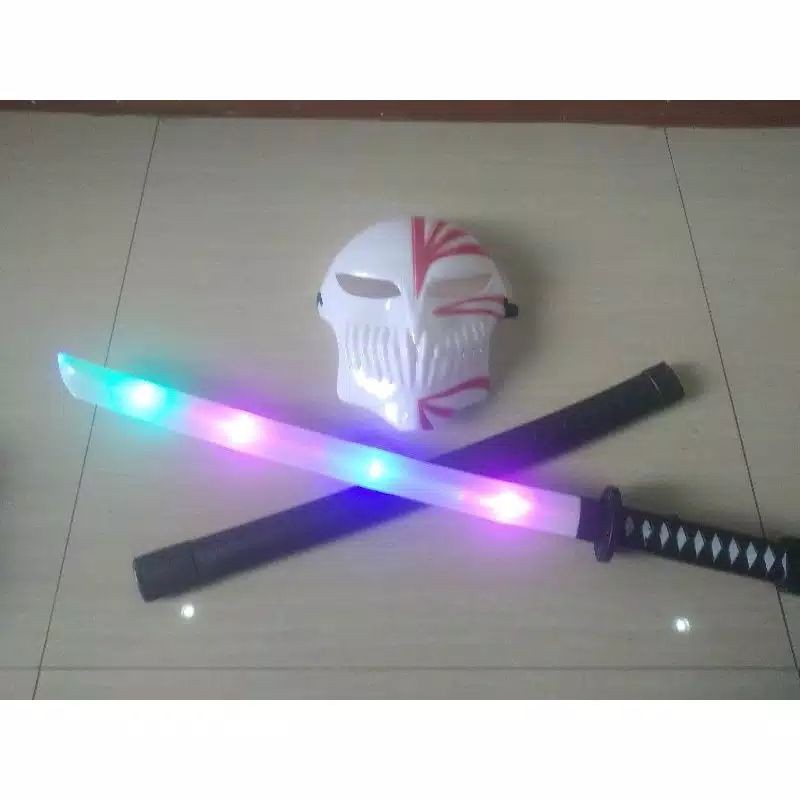 mainan pedang samurai led sensor nyala dan topeng blac