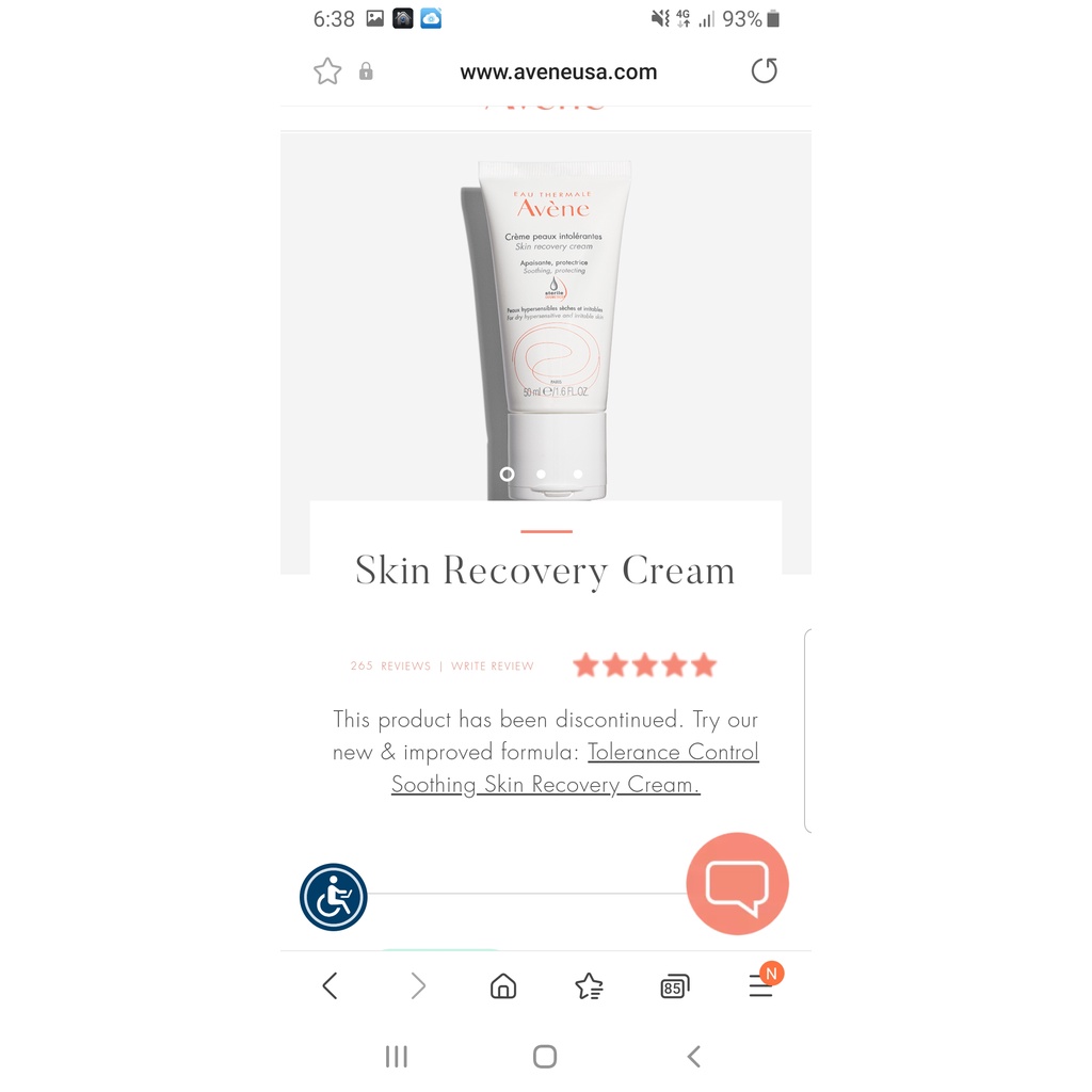 AVENE TOLERANCE CONTROL SKIN RECOVERY CREAM 40 ML