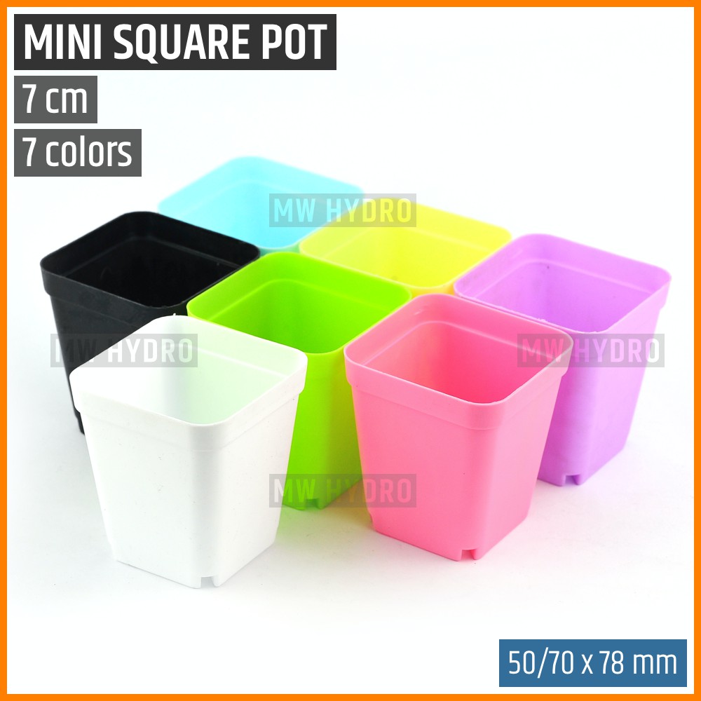 Mini Square Pot, Pot Tanaman Kotak + Tatakan, 7 cm