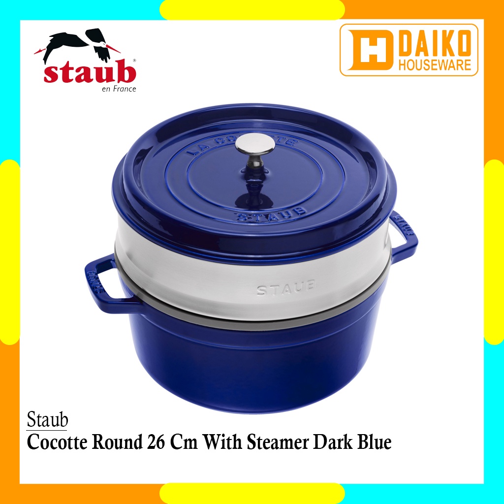 Panci dan Kukusan Staub Cocotte With Steamer Round 26cm Dark Blue Cocok Untuk Semua Jenis Kompor Original Staub