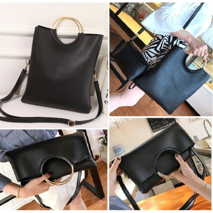 TAS SANDANG SELEMPANG CANGKLONG HITAM SERBAGUNA WANITA KERJA NGANTOR