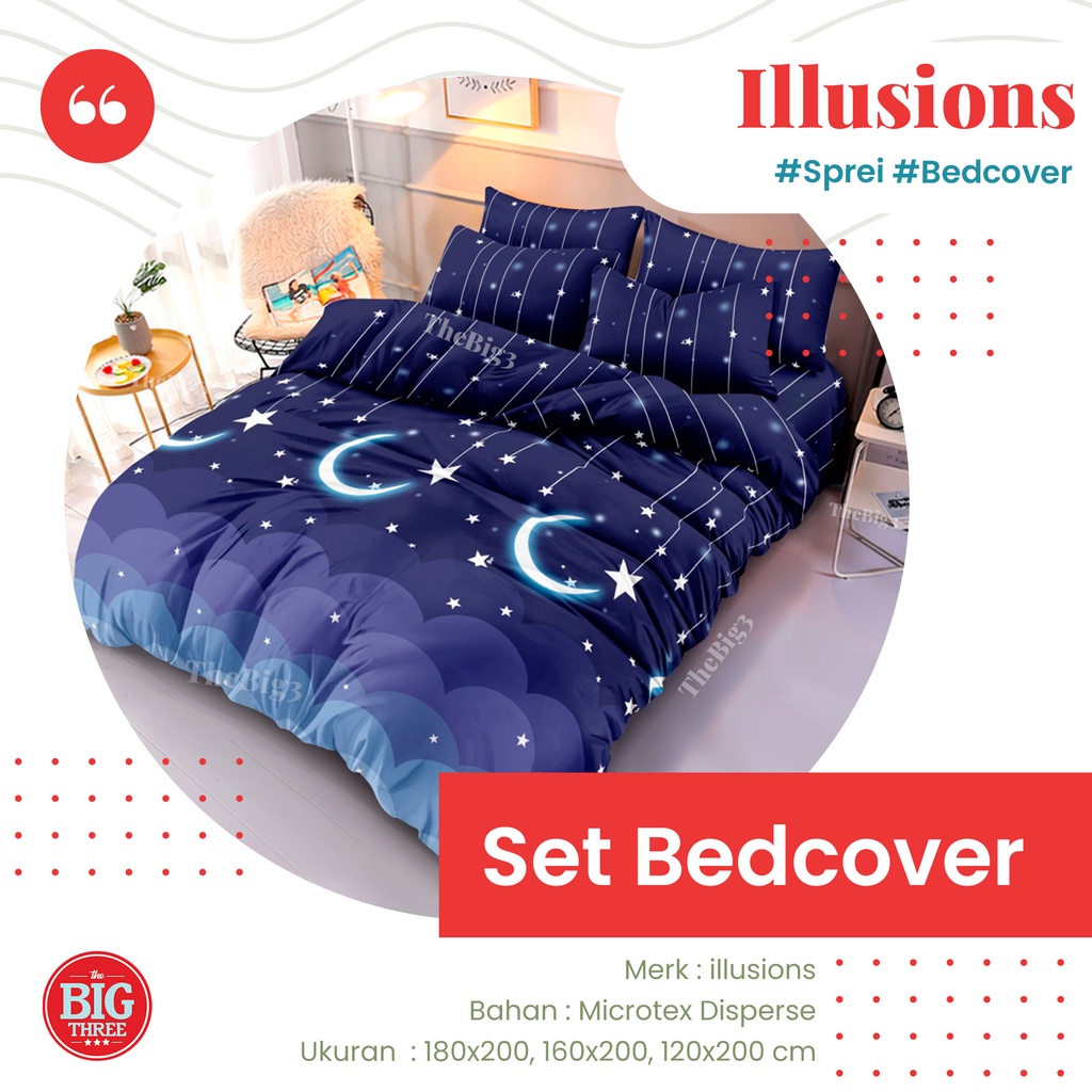 ILLUSIONS Set Bedcover FLAT 180x200 / 160x200 Aston Arima Alina Joanna Sabrina Luna Helma Jessie Vinela Terra Sabrina Febiola Light Star Indira Ralia Indira Raven Terra Vinella Prisa Ghina Juno Vena Vinela Daisy Slater - King 180 Fitted illusions