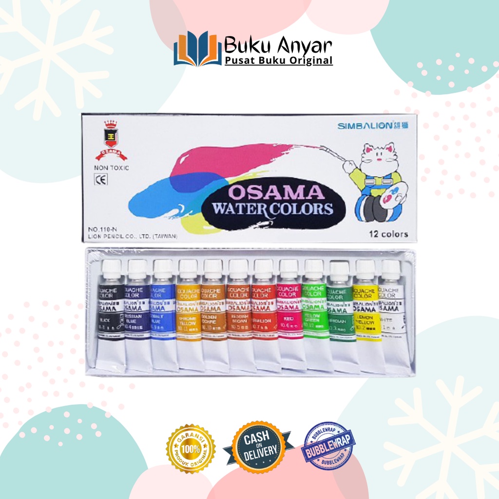 

Water Colors OSAMA Simbalion 12 Warna (Cat Air 12 Warna 110-N - Watercolors Tube Set)