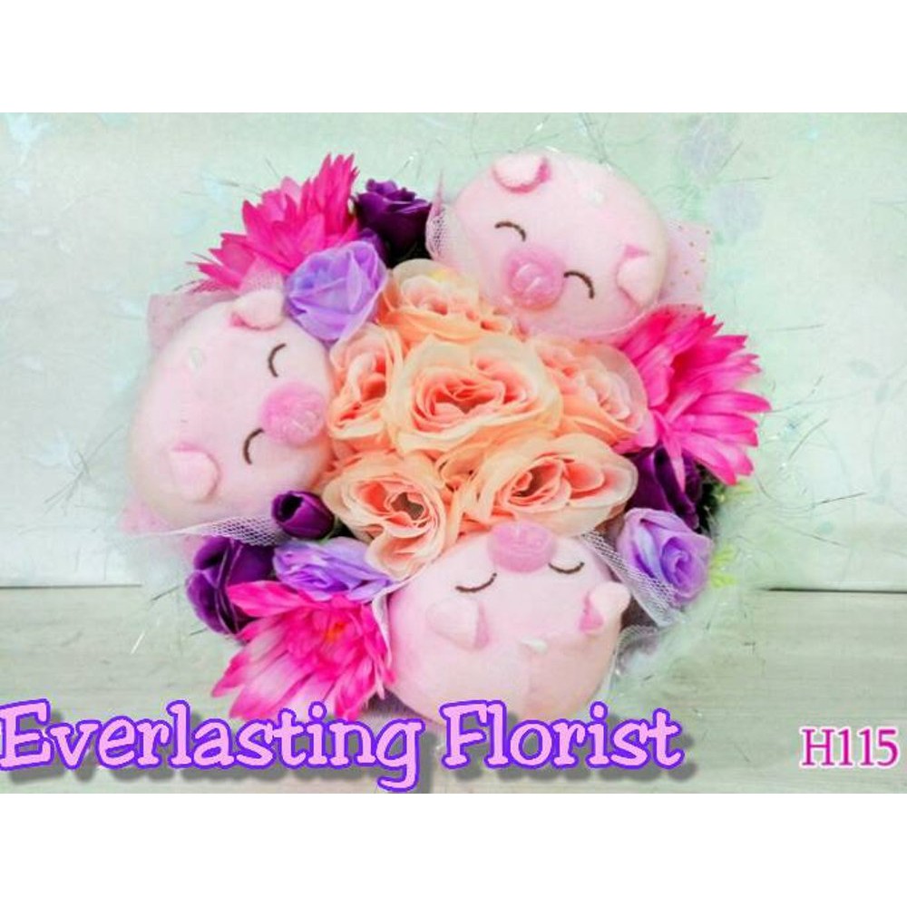 Dijual  Bucket Piggy Pig   H115   Buket Boneka Bunga Boquuet Wedding Valentine Wisuda  Limited