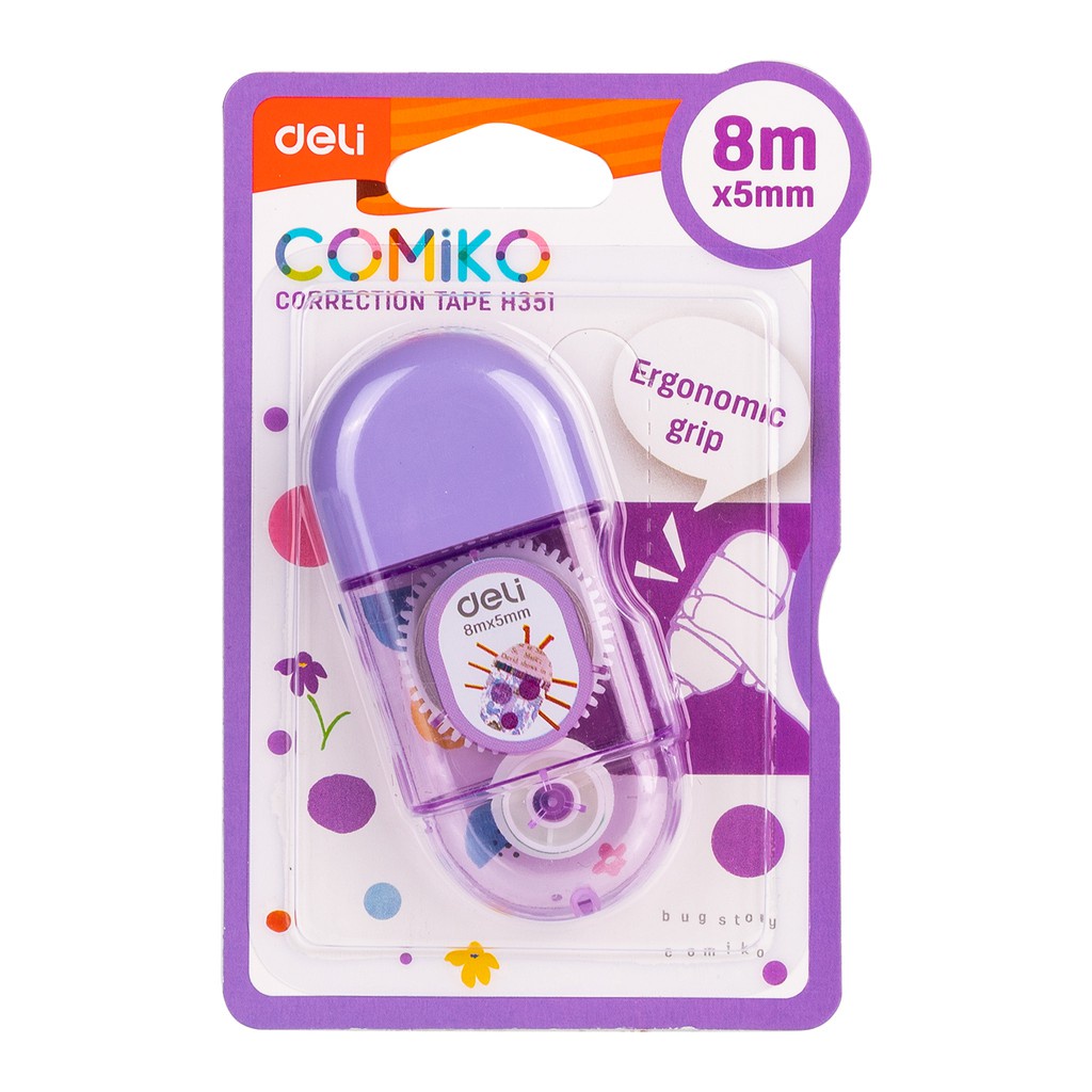 HAPPY TIME DELI TIP EX TIPEX COMIKO CORRECTION TAPE 8m x 5mm TIPE EX ALAT TULIS SEKOLAH KANTOR EH351