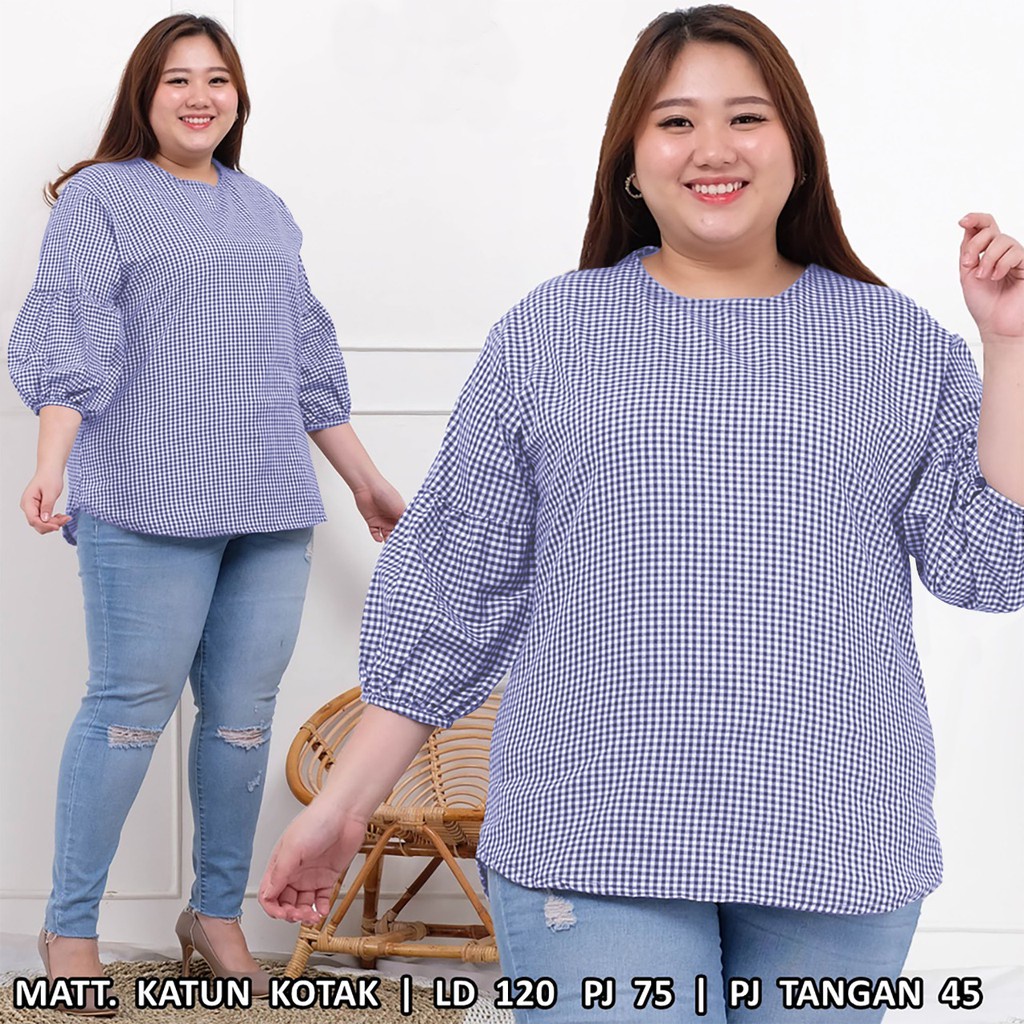 WSE390 - Atasan BIG SIZE XXXL Chika Motif Kotak-kotak Kecil Bahan Katun Kotak LD 130 CM PJ 75 CM