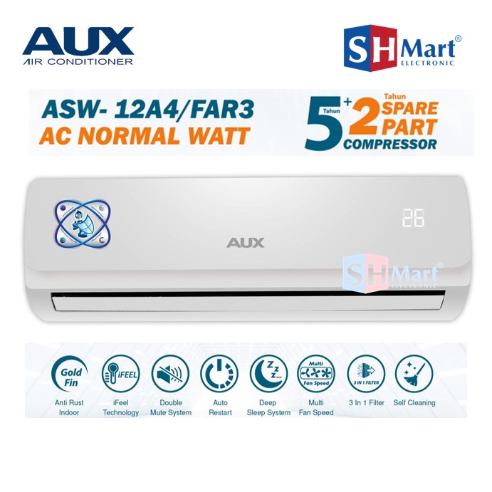 AC SPLIT AUX 1,5 PK STANDART ASW-12A4-FAR3 FREON R32 (MEDAN)