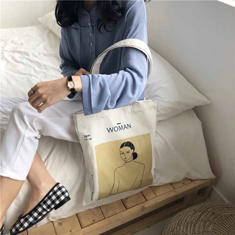 GaleryBag Totebag - Tas Tote Bag Wanita Motif Carakter Woman Tas Selempang Wanita Korean Tote Lucu